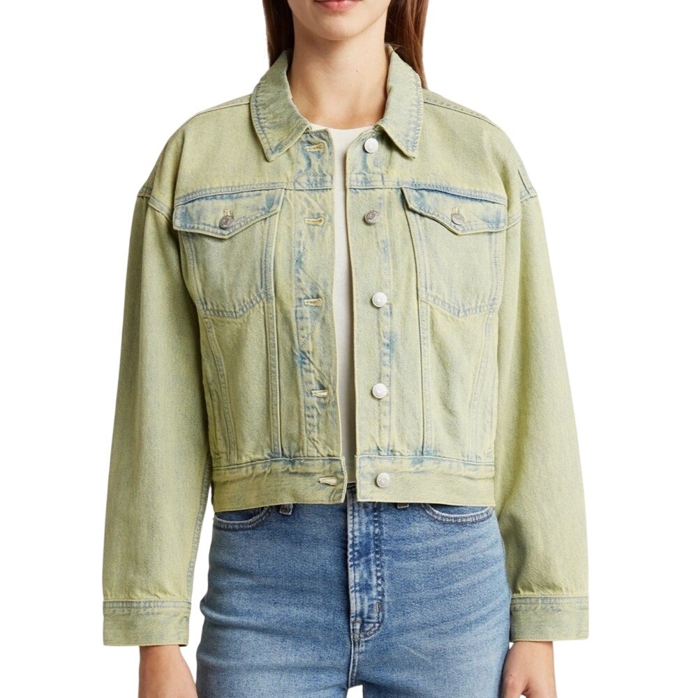 Madewell Oversize‎ Crop Denim Trucker Jacket, Color Pale Daffodil, Size XS